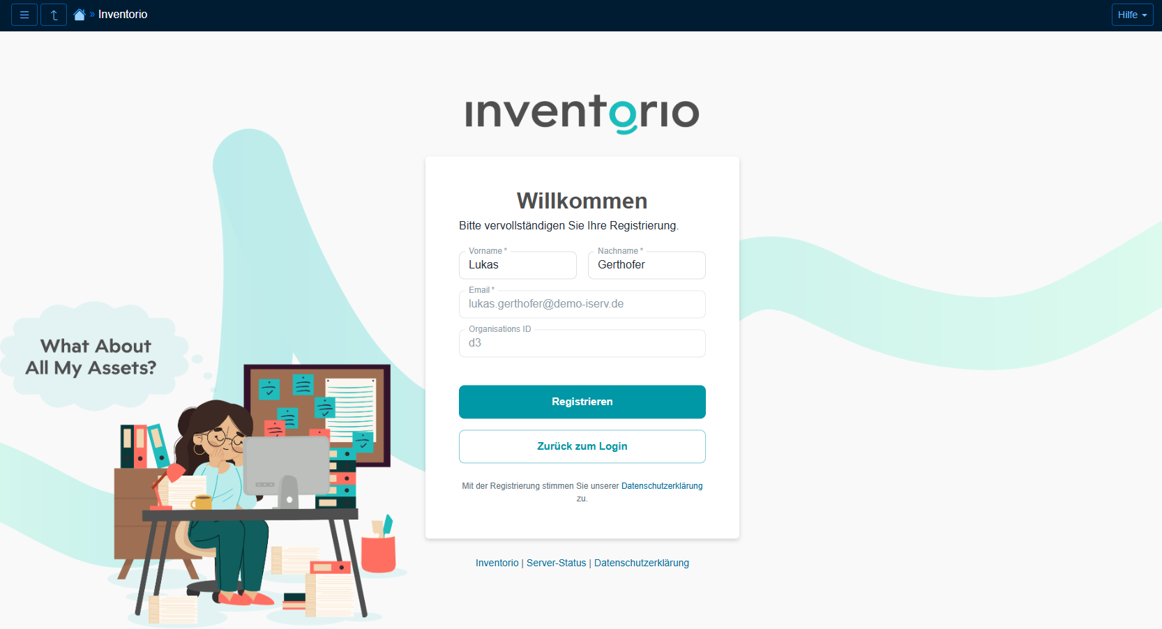 Eine Login-Maske für inventorio im IServ-Zusatzmodul