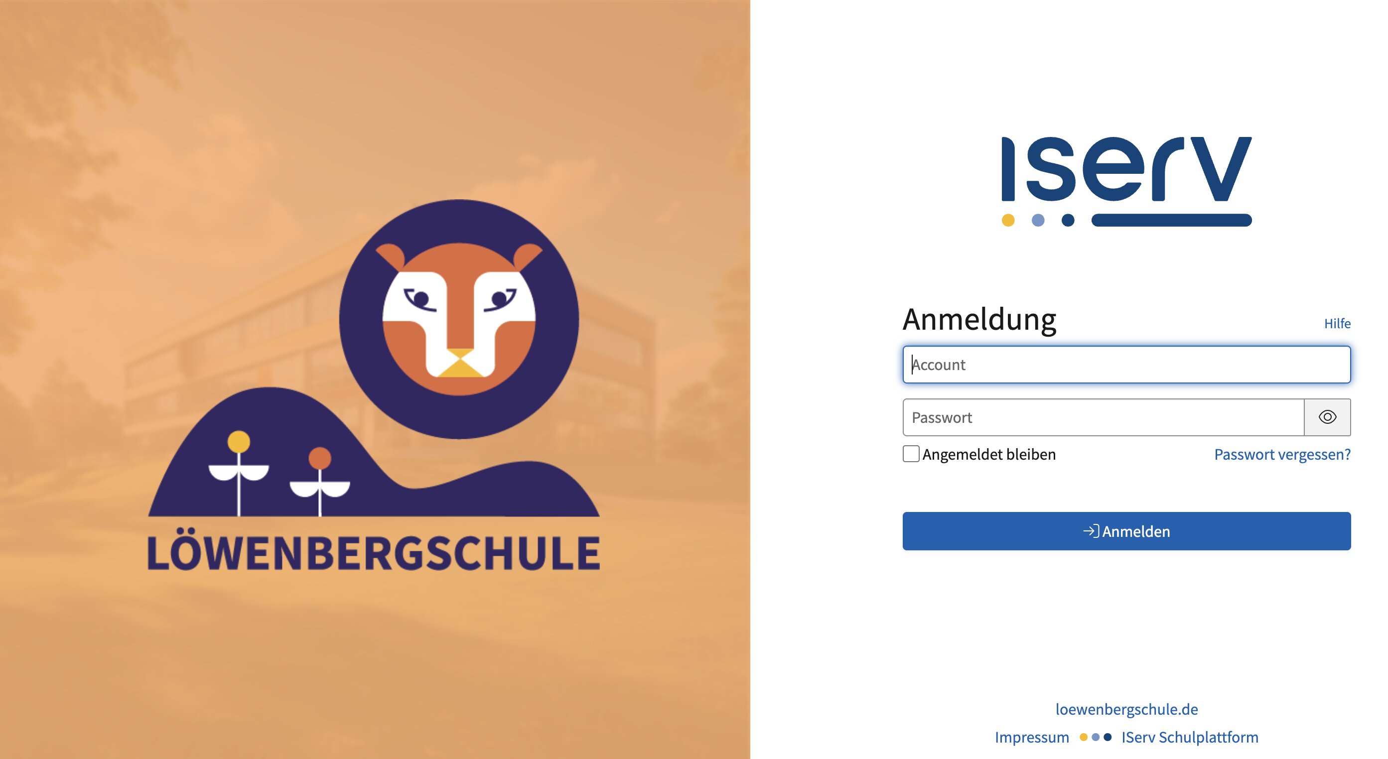 Screenshot: Anmeldeseite der Löwenbergschule